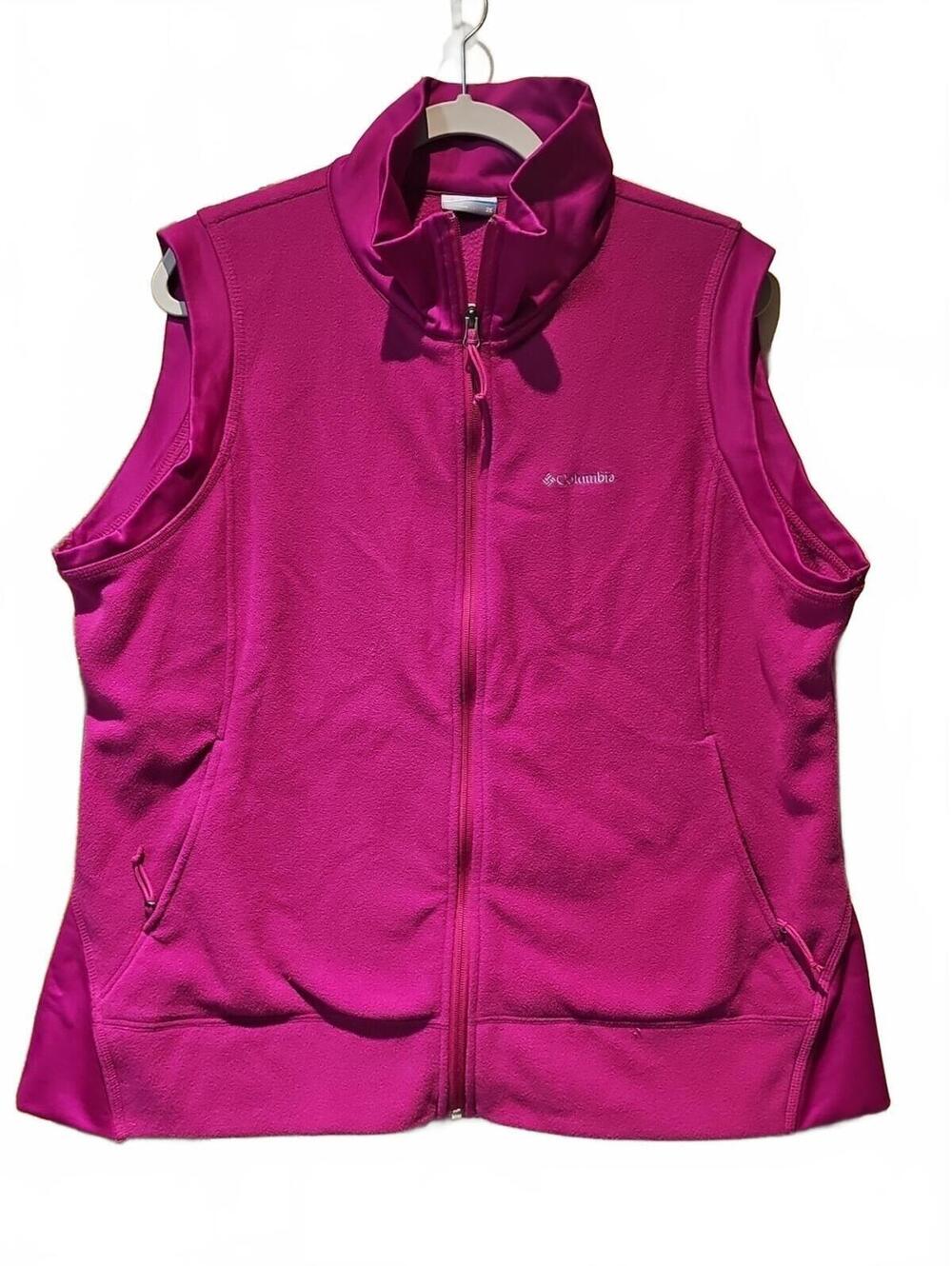 Columbia Fleece Vest Women's 2XL Full Zip Pockets Fushia Pink
